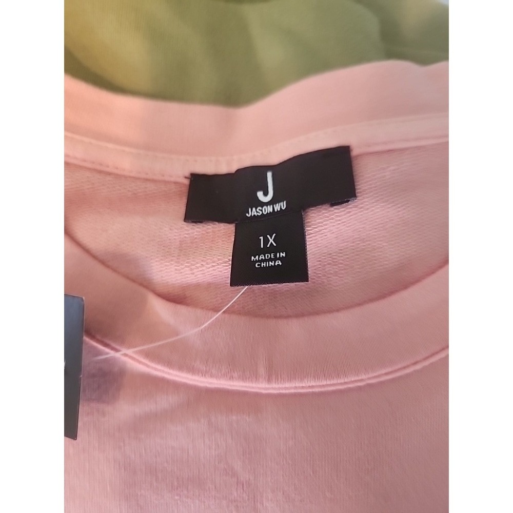 Jason Wu Womens Ombre Dip Dye Sweatshirt Peach White Olive Green 1X NEW - Picture 2 of 8
